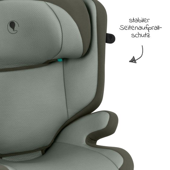 ABC Design Kindersitz Mallow 2 Fix i-Size (ab 3-12 Jahre) - auch geeignet für Autos ohne Isofix System - Sage