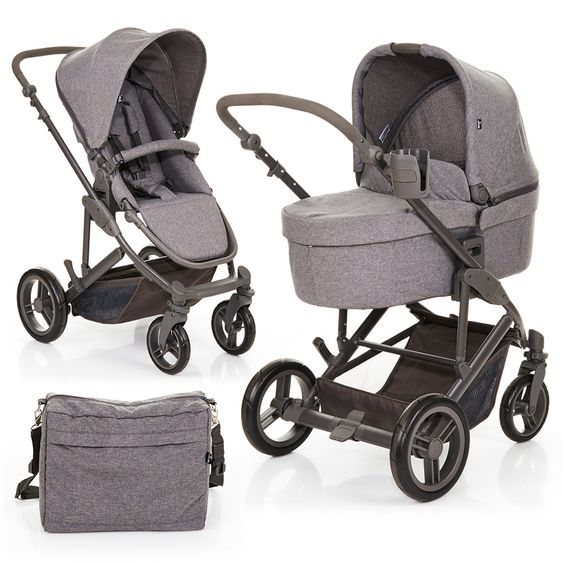 ABC Design Set passeggino Catania 4 - con navicella, borsa fasciatoio e confezione accessori XXL - Antracite intrecciato
