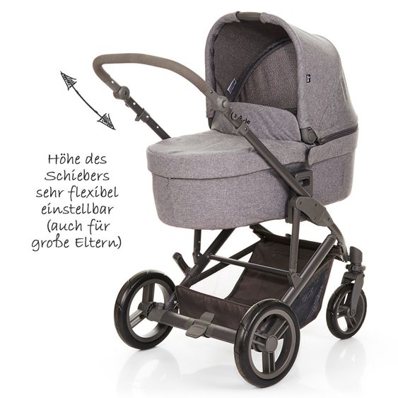 ABC Design Set passeggino Catania 4 - con navicella, borsa fasciatoio e confezione accessori XXL - Antracite intrecciato