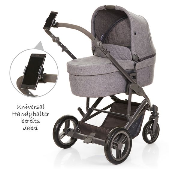 ABC Design Set passeggino Catania 4 - con navicella, borsa fasciatoio e confezione accessori XXL - Antracite intrecciato