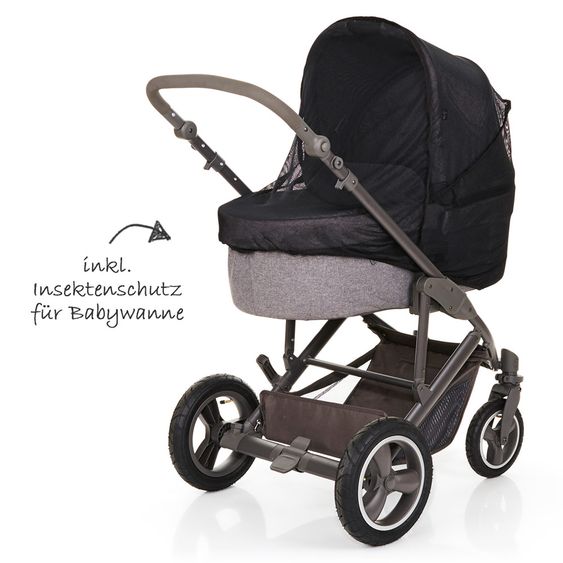 ABC Design Set passeggino Catania 4 - con navicella, borsa fasciatoio e confezione accessori XXL - Antracite intrecciato