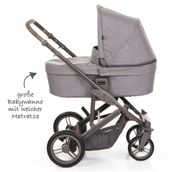 ABC Design Set passeggino Catania 4 - con navicella, borsa fasciatoio e confezione accessori XXL - Antracite intrecciato