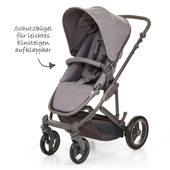 ABC Design Set passeggino Catania 4 - con navicella, borsa fasciatoio e confezione accessori XXL - Antracite intrecciato