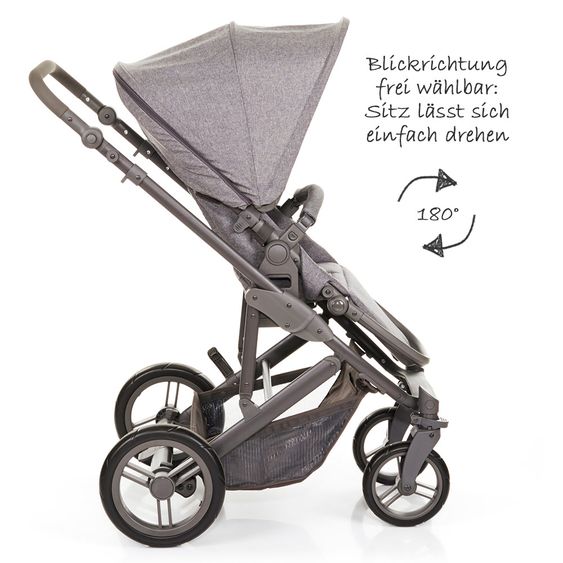 ABC Design Set passeggino Catania 4 - con navicella, borsa fasciatoio e confezione accessori XXL - Antracite intrecciato