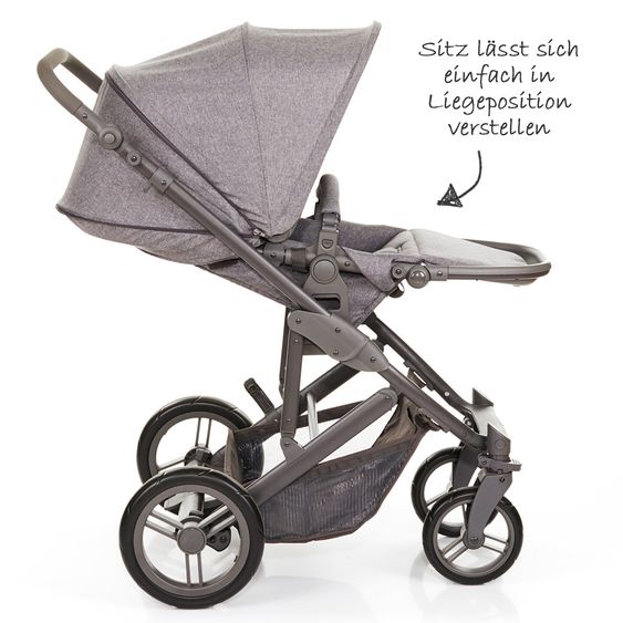 ABC Design Set passeggino Catania 4 - con navicella, borsa fasciatoio e confezione accessori XXL - Antracite intrecciato