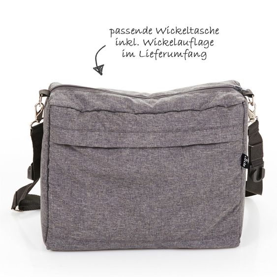 ABC Design Set passeggino Catania 4 - con navicella, borsa fasciatoio e confezione accessori XXL - Antracite intrecciato