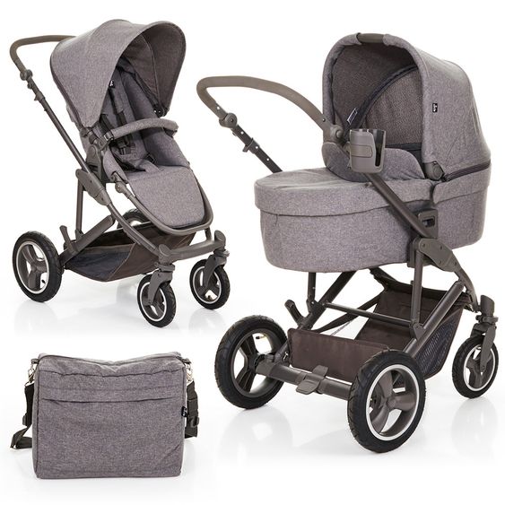 ABC Design Kombi-Kinderwagen Catania 4 Air - mit Babywanne, Wickeltasche und XXL Zubehör-Paket - Woven Anthracite