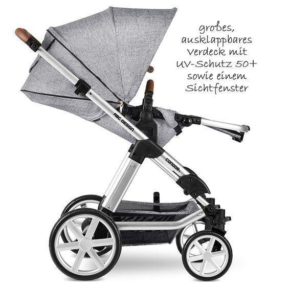 ABC Design Kombi-Kinderwagen Condor 4 - inkl. Babywanne, Sportsitz & XXL Zubehörpaket - Graphite Grey