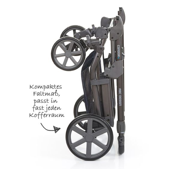 ABC Design Kombi-Kinderwagen Condor 4 - Komplett-Set mit XXL Zubehör Paket - Jeans Denim
