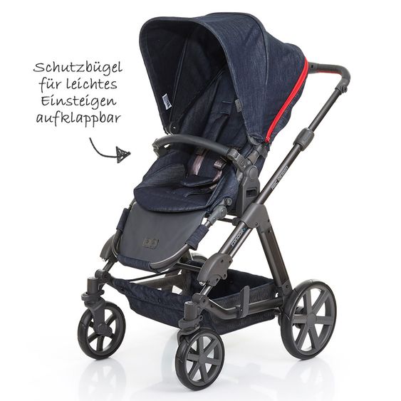 ABC Design Kombi-Kinderwagen Condor 4 - Komplett-Set mit XXL Zubehör Paket - Jeans Denim