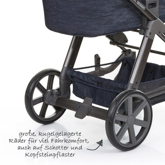 ABC Design Kombi-Kinderwagen Condor 4 - Komplett-Set mit XXL Zubehör Paket - Jeans Denim