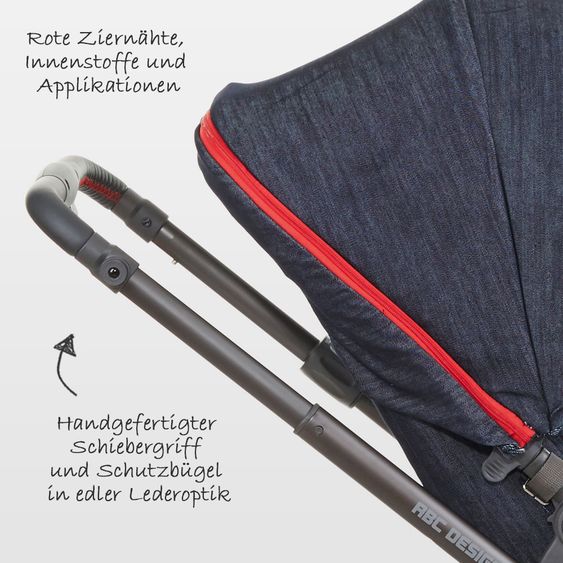 ABC Design Kombi-Kinderwagen Condor 4 - Komplett-Set mit XXL Zubehör Paket - Jeans Denim