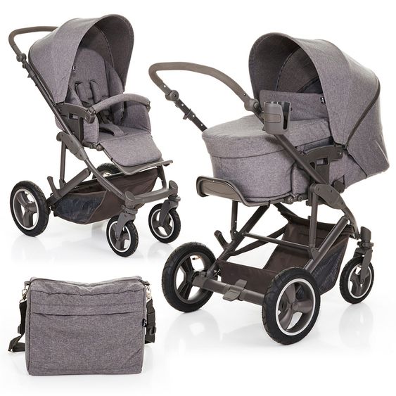 ABC Design Kombi-Kinderwagen Merano 4 Air - mit Babywanne, Wickeltasche und XXL Zubehör-Paket - Woven Anthracite