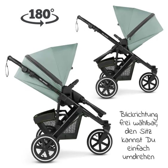 ABC Design Kombi-Kinderwagen Salsa Run - inkl. Babywanne und Sportsitz inkl. XXL Zubehörpaket (mit Sportzulassung, Luftbereifung & Handbremse) - Aqua