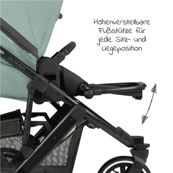 ABC Design Kombi-Kinderwagen Salsa Run - inkl. Babywanne und Sportsitz inkl. XXL Zubehörpaket (mit Sportzulassung, Luftbereifung & Handbremse) - Aqua