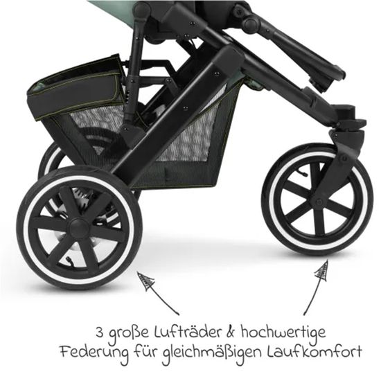 ABC Design Kombi-Kinderwagen Salsa Run - inkl. Babywanne und Sportsitz inkl. XXL Zubehörpaket (mit Sportzulassung, Luftbereifung & Handbremse) - Aqua