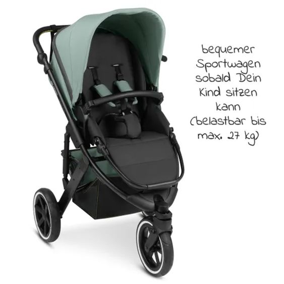 ABC Design Kombi-Kinderwagen Salsa Run - inkl. Babywanne und Sportsitz inkl. XXL Zubehörpaket (mit Sportzulassung, Luftbereifung & Handbremse) - Aqua