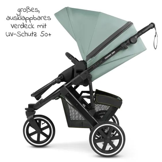 ABC Design Kombi-Kinderwagen Salsa Run - inkl. Babywanne und Sportsitz inkl. XXL Zubehörpaket (mit Sportzulassung, Luftbereifung & Handbremse) - Aqua