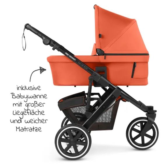 ABC Design Kombi-Kinderwagen Salsa Run - inkl. Babywanne und Sportsitz inkl. XXL Zubehörpaket (mit Sportzulassung, Luftbereifung & Handbremse) - Carrot