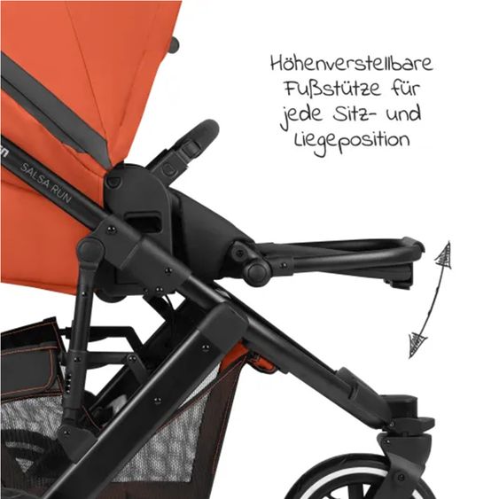 ABC Design Kombi-Kinderwagen Salsa Run - inkl. Babywanne und Sportsitz inkl. XXL Zubehörpaket (mit Sportzulassung, Luftbereifung & Handbremse) - Carrot