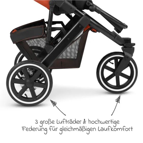 ABC Design Kombi-Kinderwagen Salsa Run - inkl. Babywanne und Sportsitz inkl. XXL Zubehörpaket (mit Sportzulassung, Luftbereifung & Handbremse) - Carrot