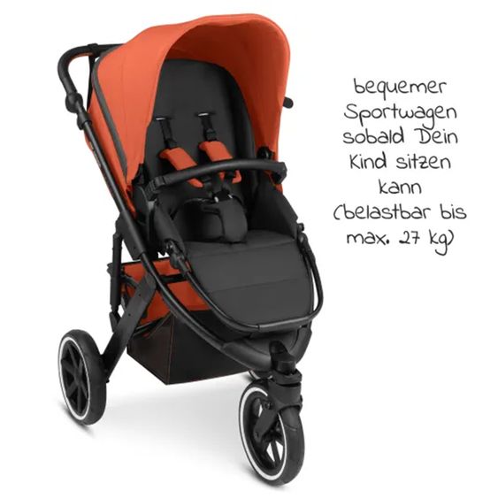 ABC Design Kombi-Kinderwagen Salsa Run - inkl. Babywanne und Sportsitz inkl. XXL Zubehörpaket (mit Sportzulassung, Luftbereifung & Handbremse) - Carrot