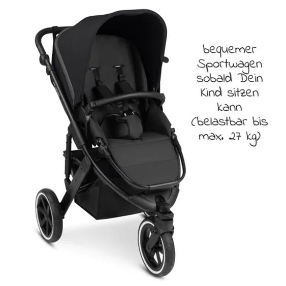 ABC Design Kombi-Kinderwagen Salsa Run - inkl. Babywanne und Sportsitz inkl. XXL Zubehörpaket (mit Sportzulassung, Luftbereifung & Handbremse) - Ink