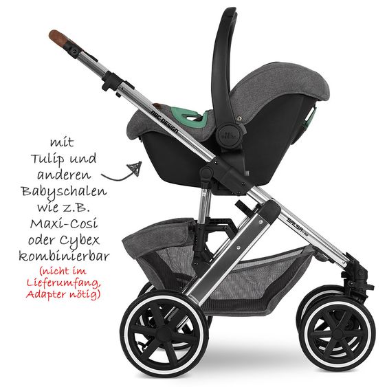 ABC Design Kombi-Kinderwagen Salsa 4 Air Diamond Edition - inkl. Babywanne, Sportsitz & XXL Zubehörpaket - Asphalt