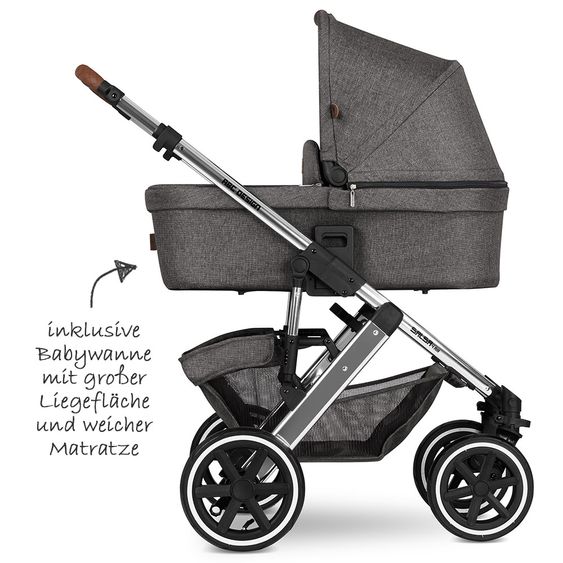 ABC Design Kombi-Kinderwagen Salsa 4 Air Diamond Edition - inkl. Babywanne, Sportsitz & XXL Zubehörpaket - Asphalt