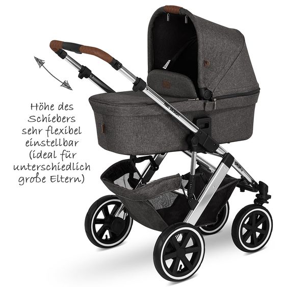 ABC Design Kombi-Kinderwagen Salsa 4 Air Diamond Edition - inkl. Babywanne, Sportsitz & XXL Zubehörpaket - Asphalt