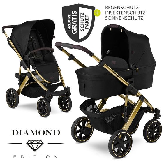 ABC Design Kombi-Kinderwagen Salsa 4 Air Diamond Edition - inkl. Babywanne, Sportsitz & XXL Zubehörpaket - Champagne