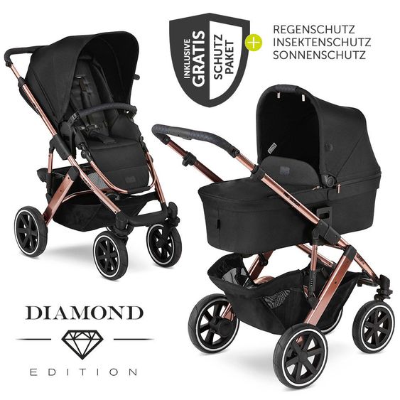 ABC Design Kombi-Kinderwagen Salsa 4 Air Diamond Edition - inkl. Babywanne, Sportsitz & XXL Zubehörpaket - Rose Gold