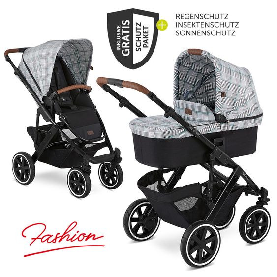 ABC Design Kombi-Kinderwagen Salsa 4 Air - Fashion Edition - inkl. Babywanne, Sportsitz & XXL Zubehörpaket - Smaragd