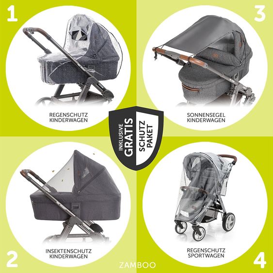 ABC Design Kombi-Kinderwagen Salsa 4 Air - Fashion Edition - inkl. Babywanne, Sportsitz & XXL Zubehörpaket - Smaragd