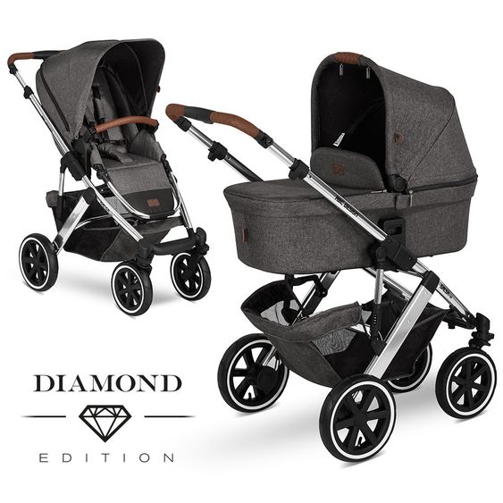 ABC Design Kombi-Kinderwagen Salsa 4 Air - inkl. Babywanne & Sportsitz - Diamond Edition - Asphalt