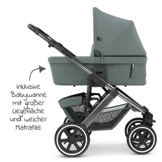 ABC Design Kombi-Kinderwagen Salsa 4 Air - inkl. Babywanne & Sportsitz mit Wickeltasche & XXL Zubehörpaket - Aloe