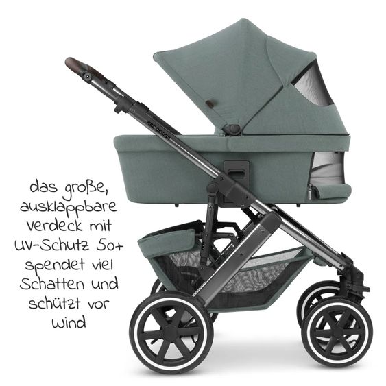 ABC Design Kombi-Kinderwagen Salsa 4 Air - inkl. Babywanne & Sportsitz mit Wickeltasche & XXL Zubehörpaket - Aloe