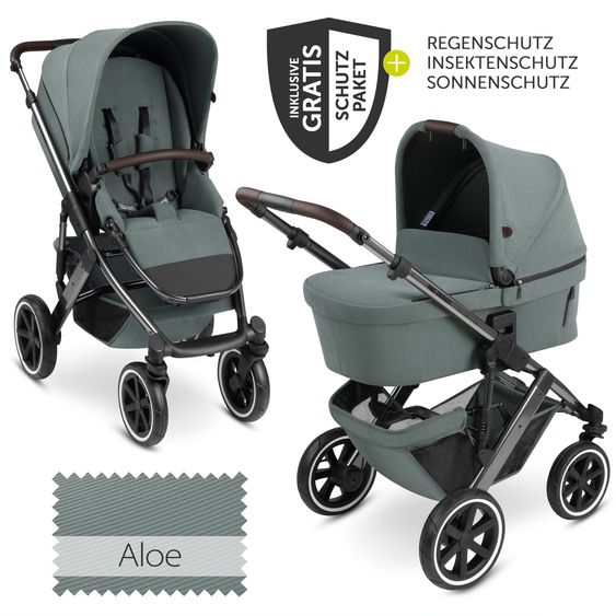 ABC Design Kombi-Kinderwagen Salsa 4 Air - inkl. Babywanne & Sportsitz mit XXL Zubehörpaket - Aloe