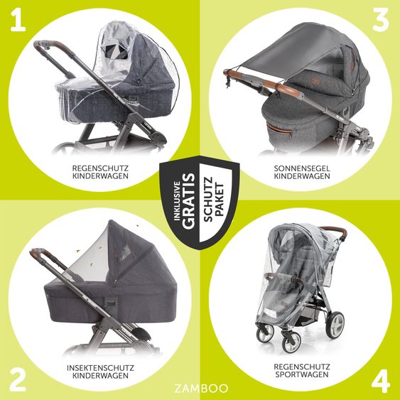 ABC Design Kombi-Kinderwagen Salsa 4 Air - inkl. Babywanne & Sportsitz mit XXL Zubehörpaket - Aloe