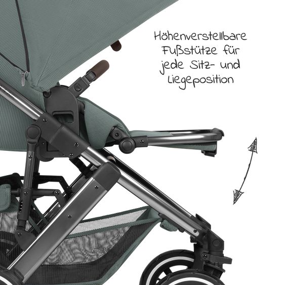 ABC Design Kombi-Kinderwagen Salsa 4 Air - inkl. Babywanne & Sportsitz mit XXL Zubehörpaket - Aloe