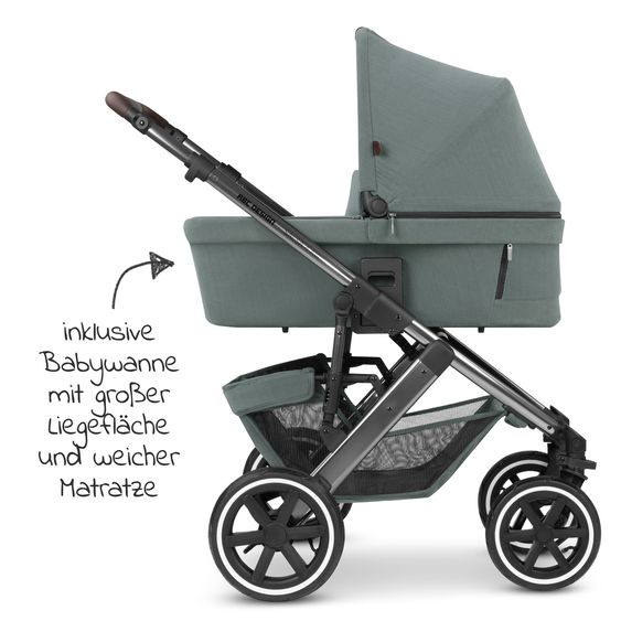 ABC Design Kombi-Kinderwagen Salsa 4 Air - inkl. Babywanne & Sportsitz mit XXL Zubehörpaket - Aloe