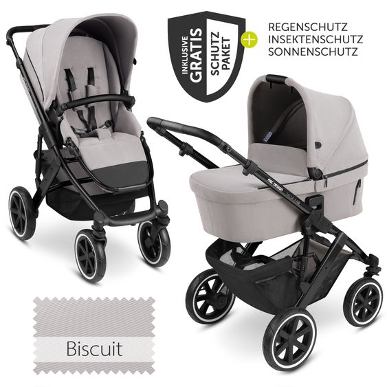 ABC Design Kombi-Kinderwagen Salsa 4 Air - inkl. Babywanne & Sportsitz mit XXL Zubehörpaket - Biscuit