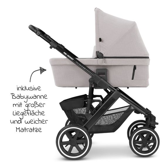 ABC Design Kombi-Kinderwagen Salsa 4 Air - inkl. Babywanne & Sportsitz mit XXL Zubehörpaket - Biscuit