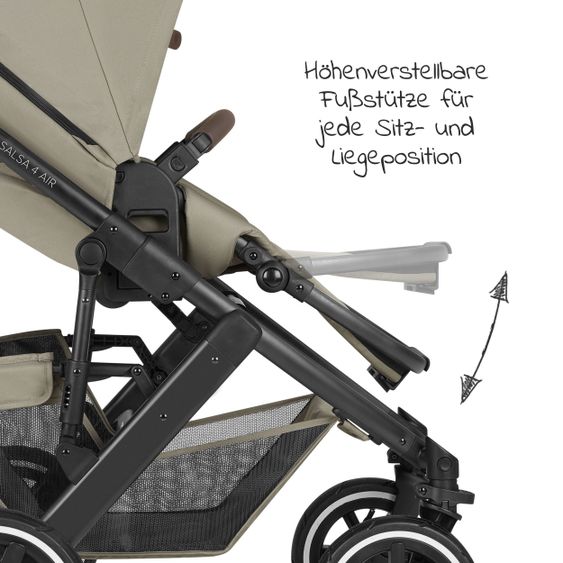 ABC Design Kombi-Kinderwagen Salsa 4 Air - inkl. Babywanne & Sportsitz mit XXL Zubehörpaket - Classic Edition - Reed