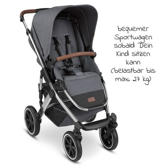 ABC Design Kombi-Kinderwagen Salsa 4 Air - inkl. Babywanne & Sportsitz mit XXL Zubehörpaket - Diamond Edition - Asphalt