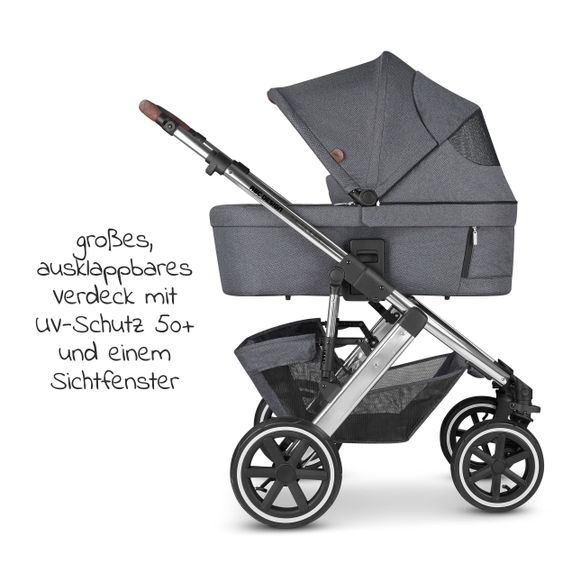 ABC Design Kombi-Kinderwagen Salsa 4 Air - inkl. Babywanne & Sportsitz mit XXL Zubehörpaket - Diamond Edition - Asphalt