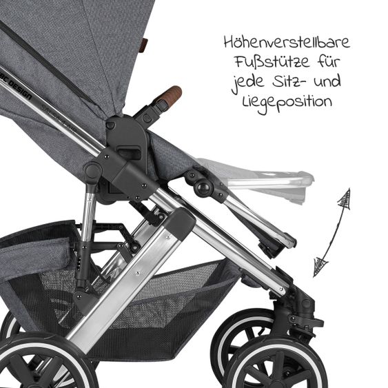 ABC Design Kombi-Kinderwagen Salsa 4 Air - inkl. Babywanne & Sportsitz mit XXL Zubehörpaket - Diamond Edition - Asphalt