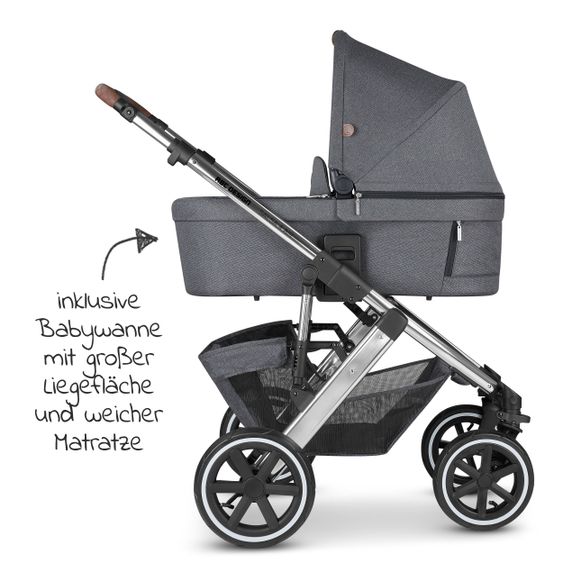 ABC Design Kombi-Kinderwagen Salsa 4 Air - inkl. Babywanne & Sportsitz mit XXL Zubehörpaket - Diamond Edition - Asphalt