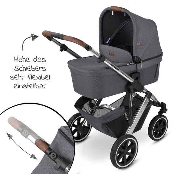 ABC Design Kombi-Kinderwagen Salsa 4 Air - inkl. Babywanne & Sportsitz mit XXL Zubehörpaket - Diamond Edition - Asphalt