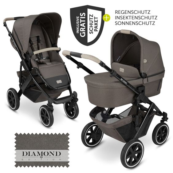ABC Design Kombi-Kinderwagen Salsa 4 Air - inkl. Babywanne & Sportsitz mit XXL Zubehörpaket - Diamond Edition - Herb